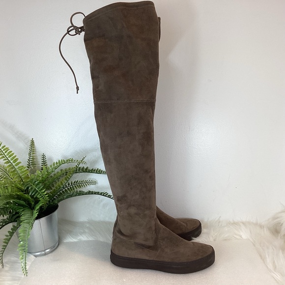 STUART WEITZMAN PLAYTIME BOHO SUEDE THIGH HIGH FLAT BOOTS TAUPE SZ 6 - Picture 8 of 14